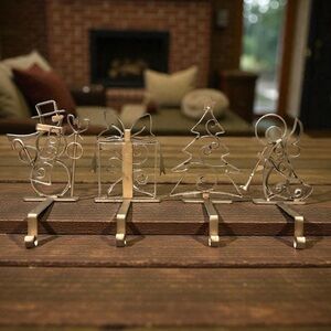 Christmas Stocking Holder Choice of 1 Gift Angel Snowman Tree Gold Vintage EUC